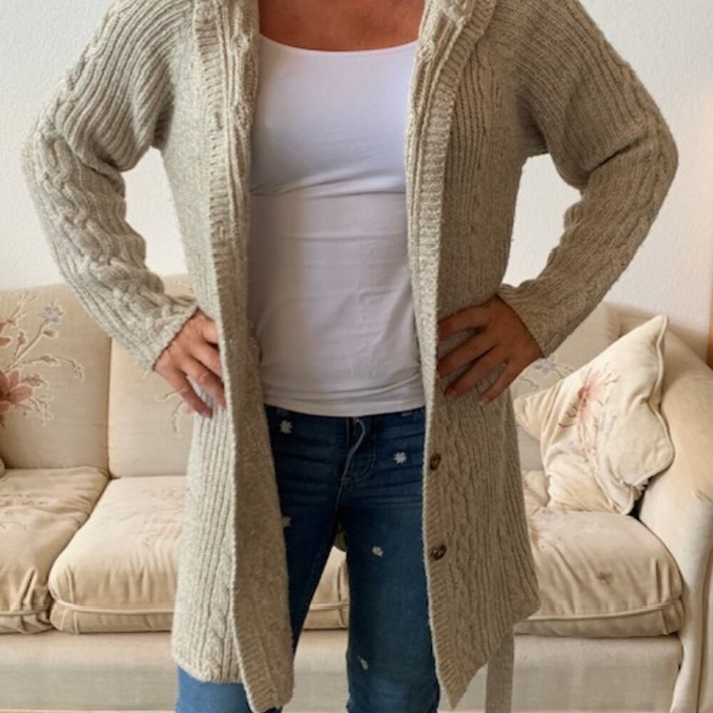 Faded Glory Beige Cable Knit Cardigan Sweater